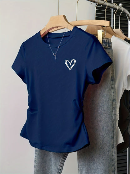 Camiseta para mujer con estampado de corazón y corte moderno – Ideal para día a día y ocio