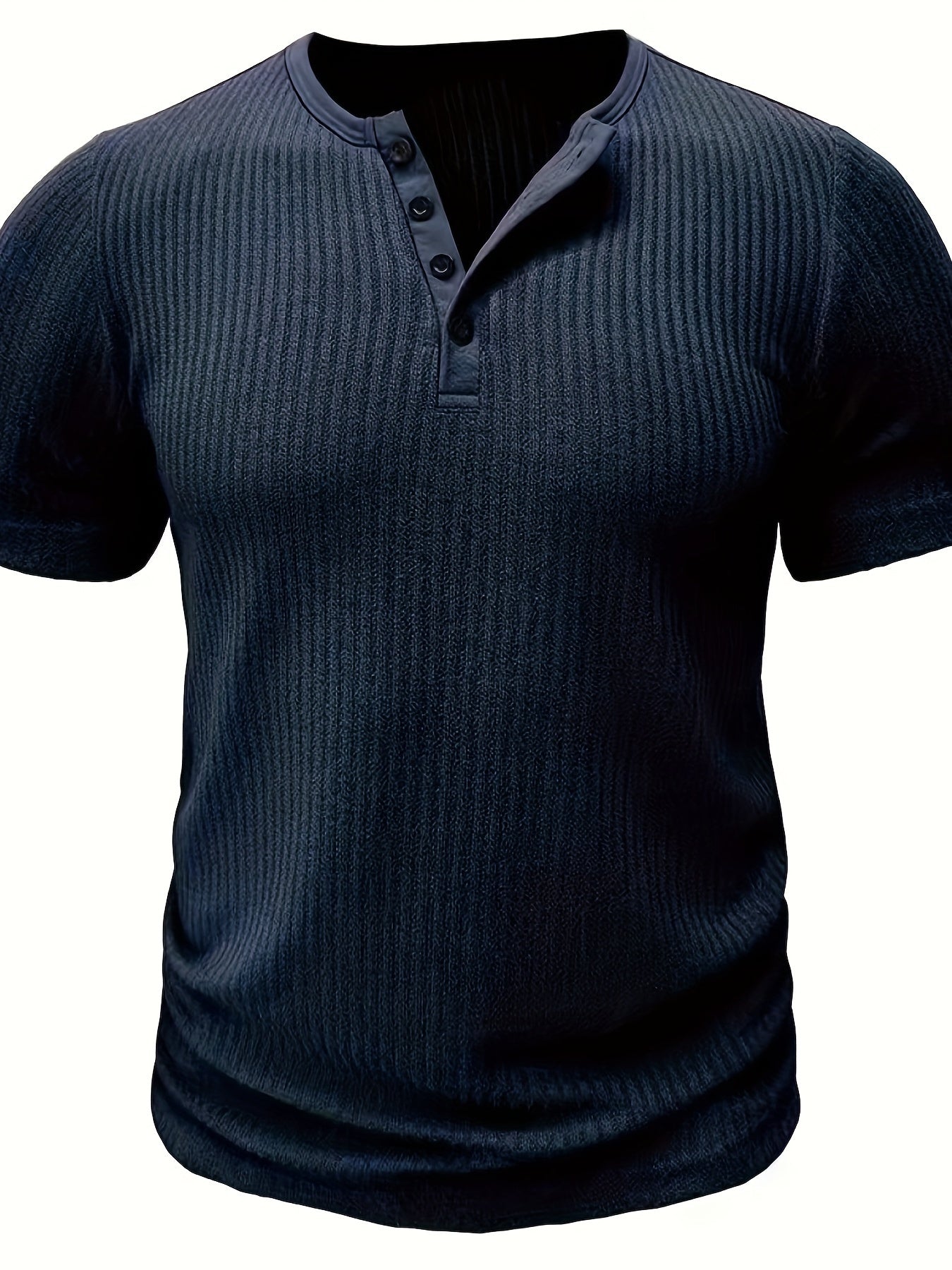 Męska koszulka Henley z krótkim rękawem, prążkowana, letni styl casual