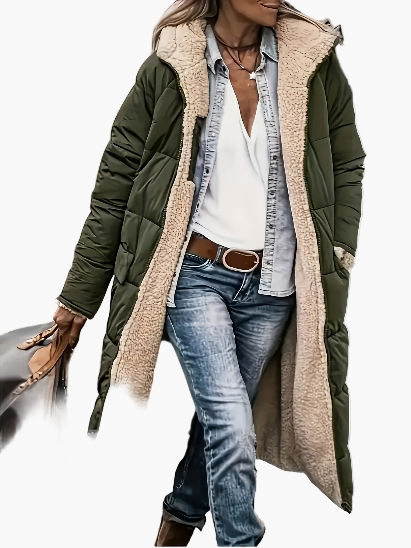 Longue doudoune pour femme avec capuche et doublure teddy – Veste d'hiver tendance pour le quotidien et les voyages
