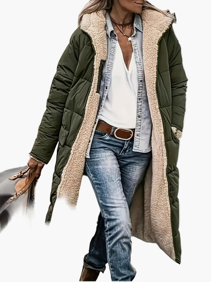 Longue doudoune pour femme avec capuche et doublure teddy – Veste d'hiver tendance pour le quotidien et les voyages