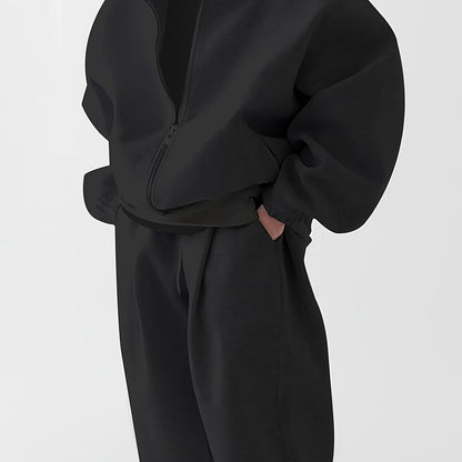 Completo unisex con felpa con cappuccio e cerniera e pantaloni da jogging, comodo completo sportivo loungewear