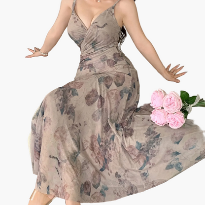 Dame Elegant maxikjole med blomsterprint og V-utringning – Perfekt for vår og sommer