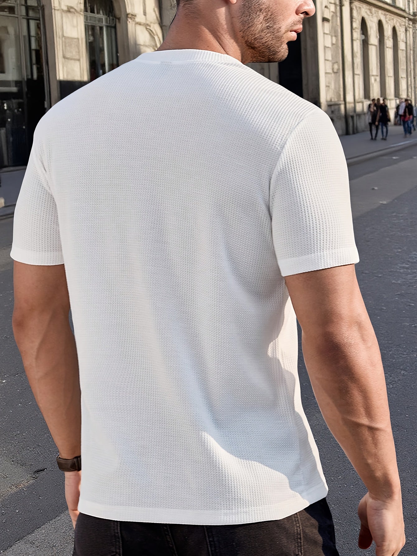 Herre kortærmet Henley-shirt med strukturmønster til stilfulde fritidslooks