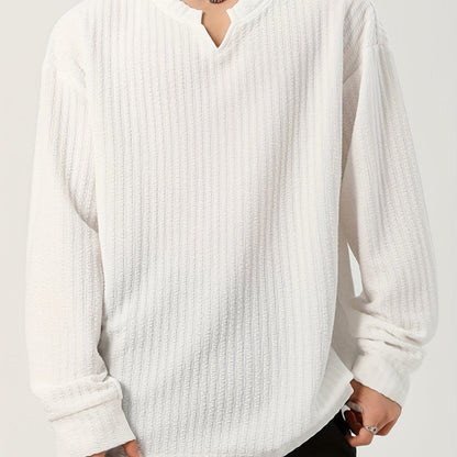 Herren Langarmshirt Henley Kragen Strukturmuster