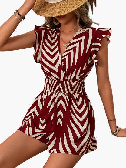 Damen Sommer Overall Elegant mit V-Ausschnitt und Print – Freizeit & Urlaub