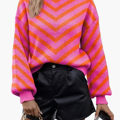 Damen Strickpullover mit Zickzack-Muster für Herbst und Winter – Eleganter Freizeit-Sweater