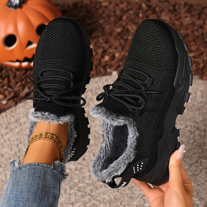 Damen Sneaker mit Fellfutter, Profilsohle und Schnürung
