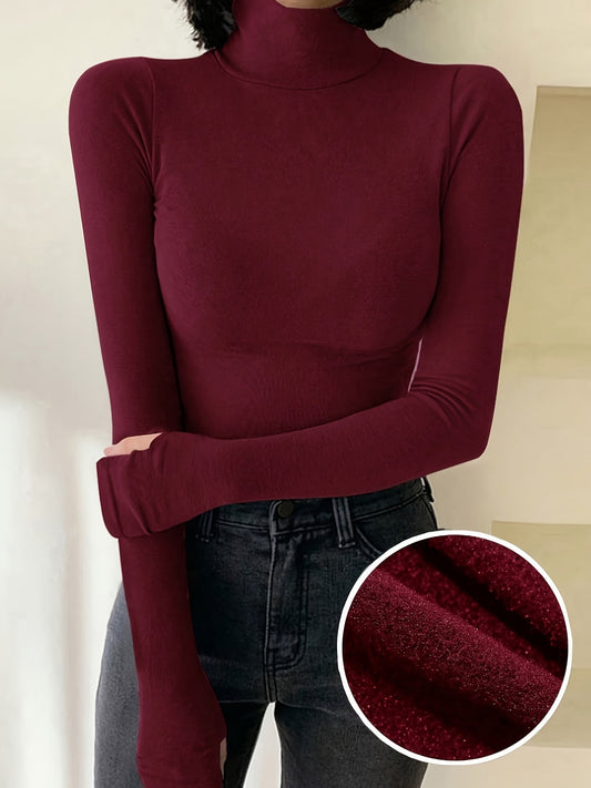 Damen Rollkragen Langarmshirt mit Daumenlöchern Warm