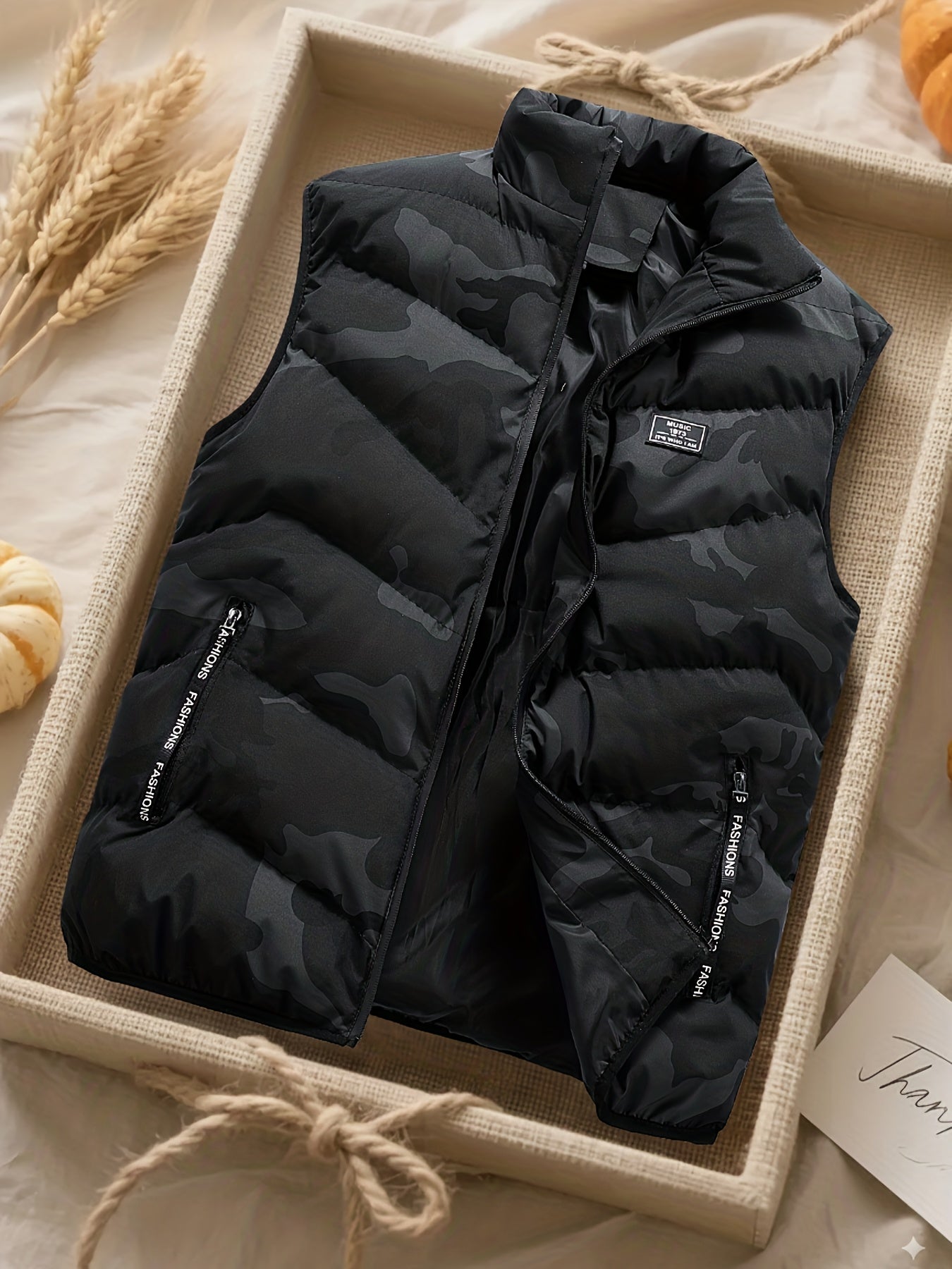 Gilet trapuntato mimetico da uomo con collo alto – gilet imbottito da outdoor