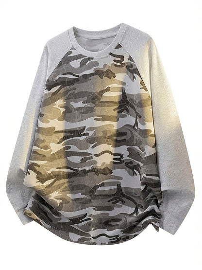 Raglan Langarmshirt im Camouflage-Look, Rundhals-Sweatshirt