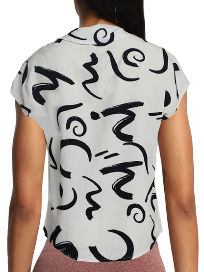 Damen Bluse mit grafischem Muster und V-Ausschnitt – Eleganter Business- und Freizeitstil