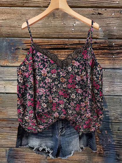 Dame sommer-top med blomsterprint og blonder – afslappet camisole til hverdag og ferie