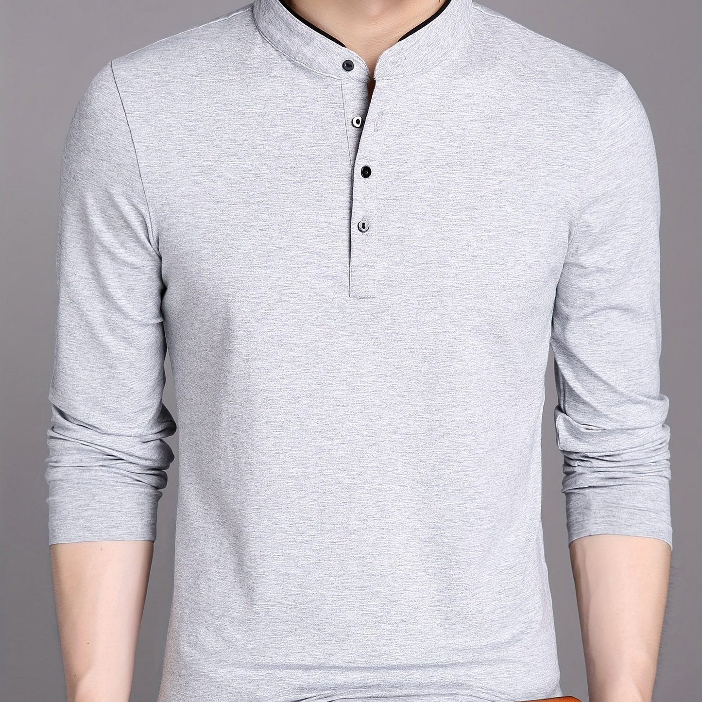Herren Langarm Poloshirt Stehkragen Henley Stil