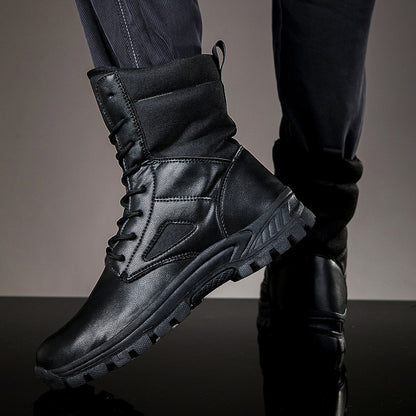 Botines robustos de cordones para hombre, altos, con suela perfilada, en negro