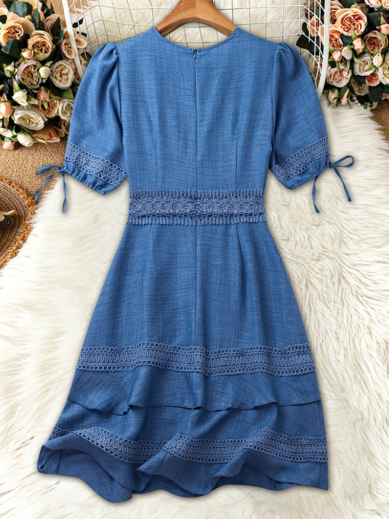 Damen Kleid Elegant mit Spitze und V-Ausschnitt – Perfekt für Frühling und Herbst, Freizeit & Alltag