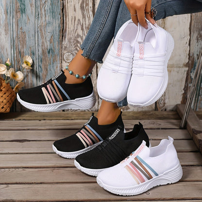 Sneaker Slip-On da donna con motivo a righe – Scarpe casual comode per tutti i giorni e viaggi