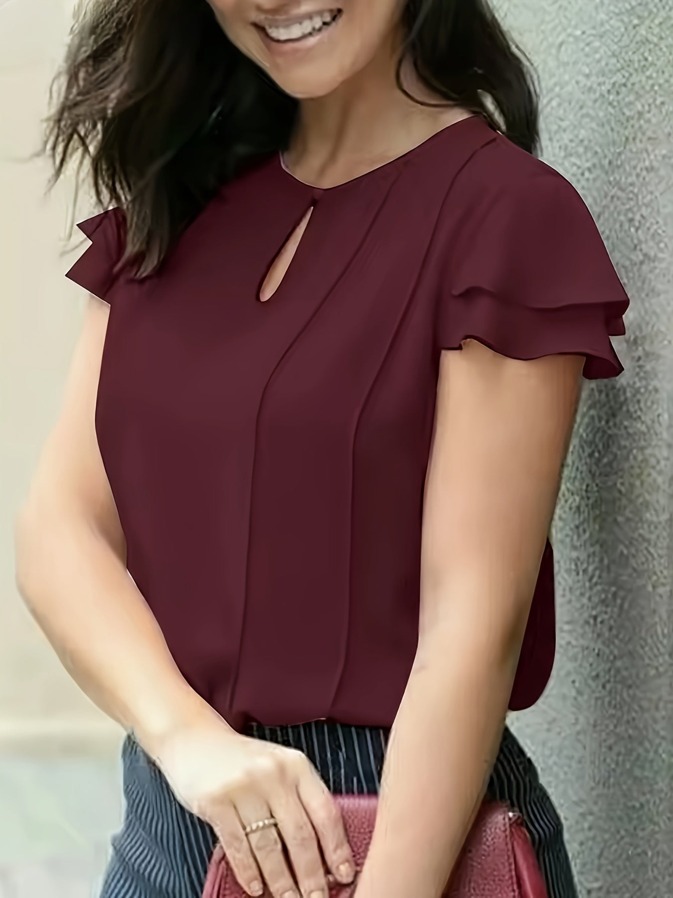 Dames elegante blouse met ruches voor kantoor en vrije tijd – korte mouwen, modern, ideaal om uit te gaan
