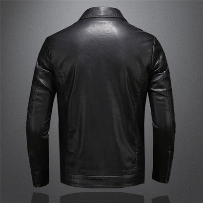 Herre kunstskinnjakke i klassisk biker-stil – Elegant overgangsjakke for hverdag og fritid