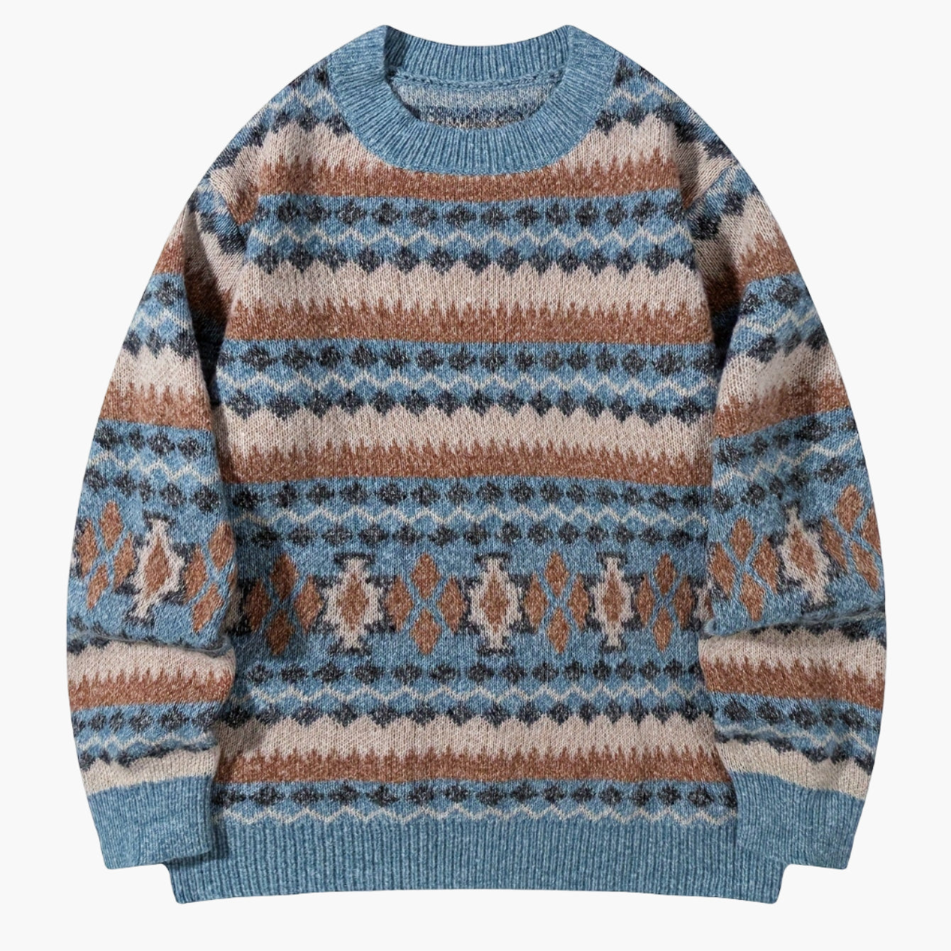 Herren Norwegerpullover mit Retro-Muster für Herbst und Winter – Lockerer Strickpulli, ideal für Freizeit