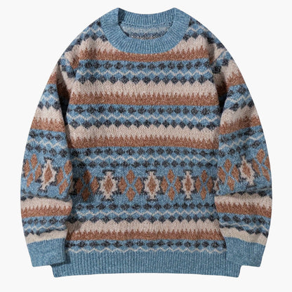 Herren Norwegerpullover mit Retro-Muster für Herbst und Winter – Lockerer Strickpulli, ideal für Freizeit