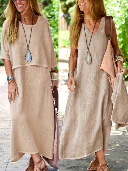 Damen Zweiteiliges Maxikleid Set – Lässiges Sommerkleid mit Überwurf, Eleganter Freizeitstil