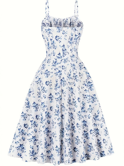 Abito midi estivo da donna con motivo floreale e spalline sottili – Stile femminile per feste in giardino e uso quotidiano