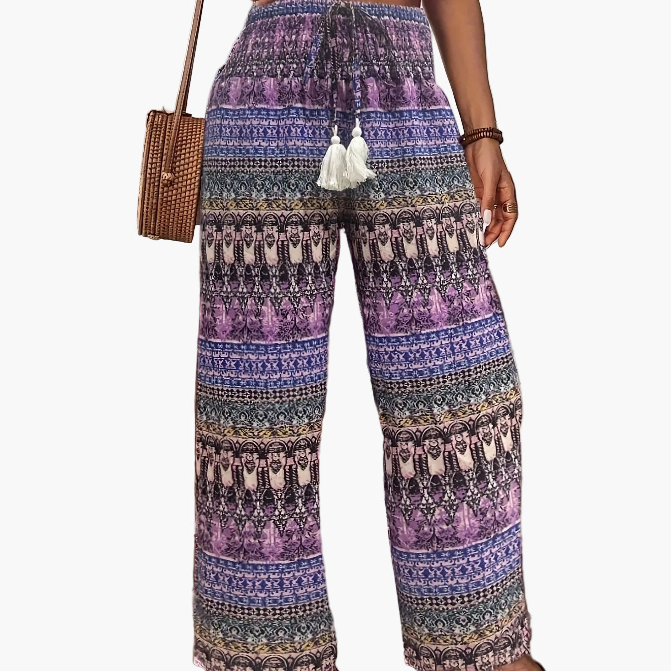 Damen Weite Boho-Hose mit geometrischem Muster für Urlaub und Freizeit