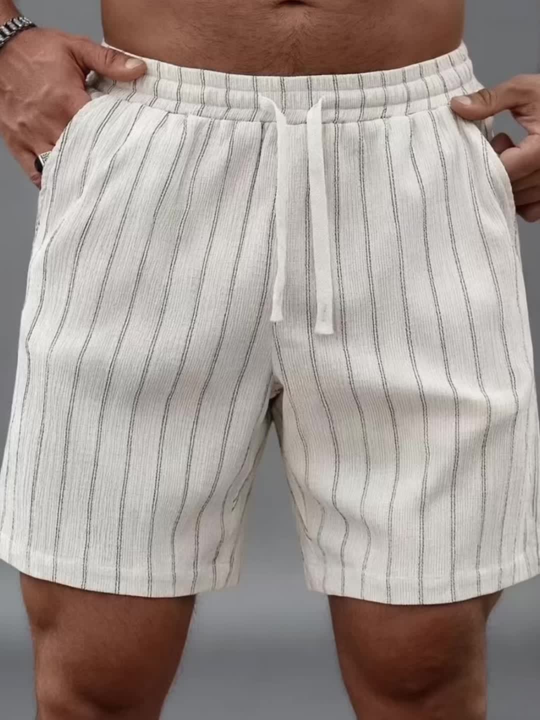 Shorts décontractés pour homme avec motif à rayures et cordon de serrage – Parfaits pour les loisirs et le sport
