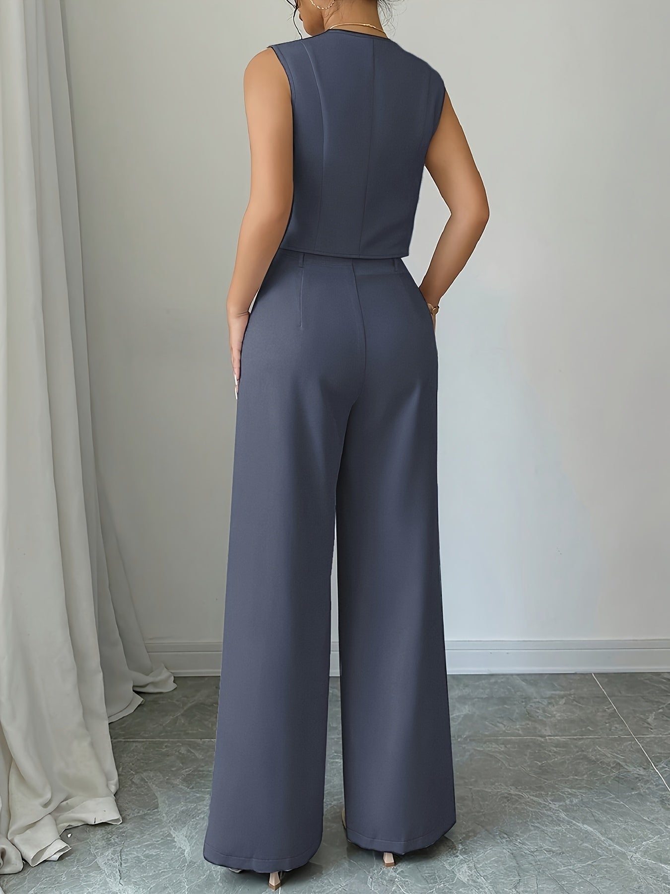 Dames Elegante Business-Tweedelige set met gilet en wijde broek – Moderne kantooroutfit voor lente & zomer