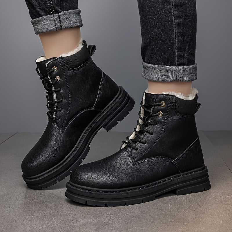 Herren Winterstiefel gefüttert Schnürstiefelette flache Sohle