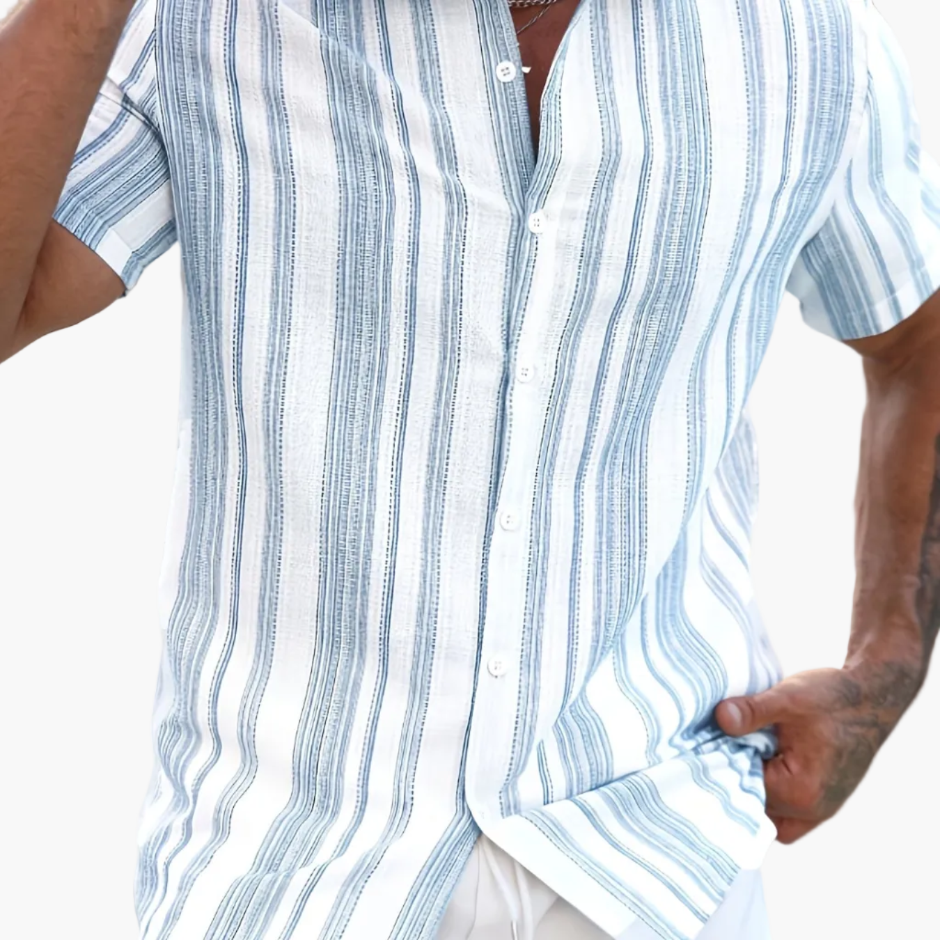 Herren Kurzarm Freizeithemd mit Streifenmuster – Sommer Style für Alltag & Urlaub