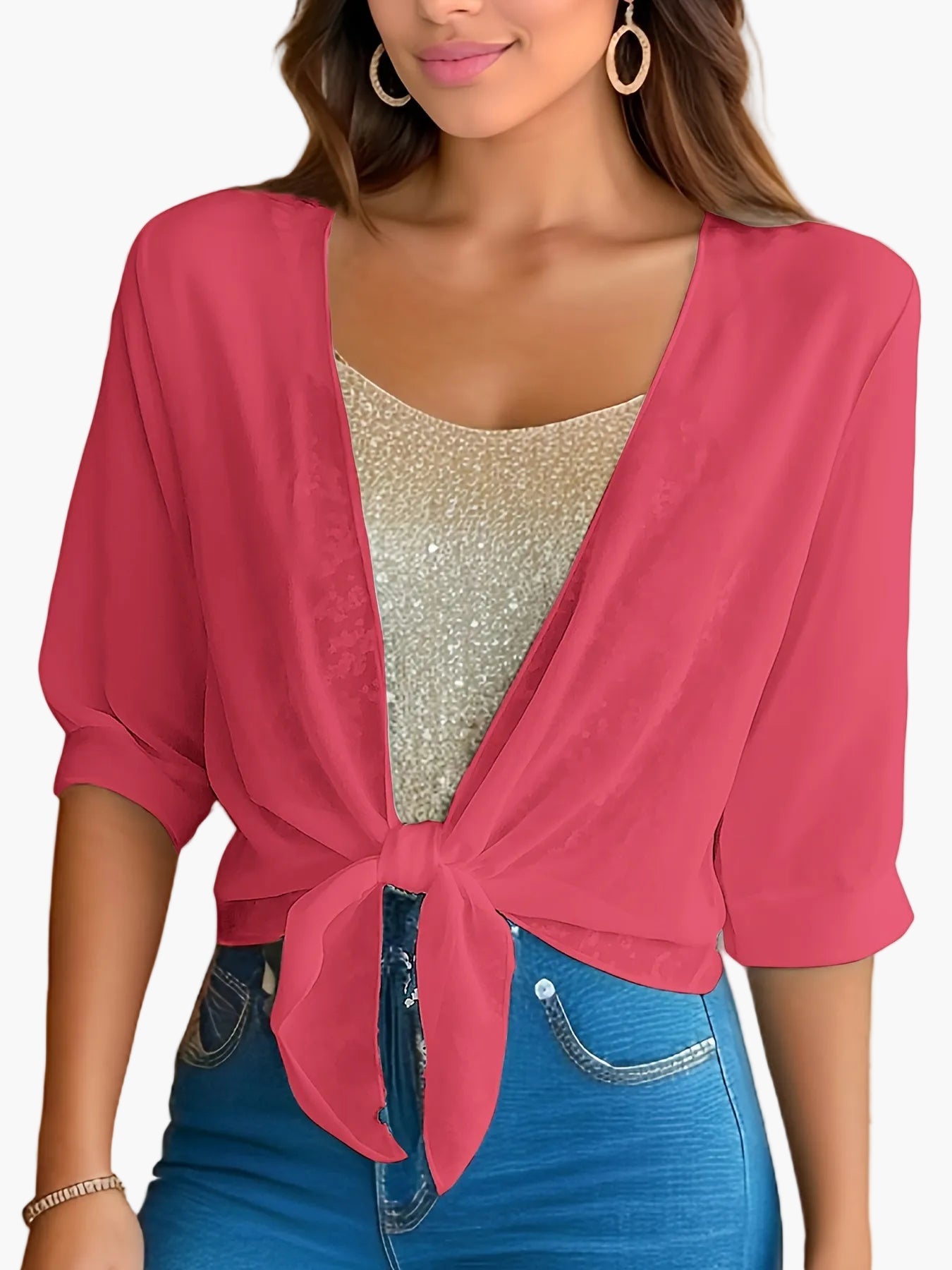Damesblouse met strik en korte mouwen – Modieuze korte blouse voor lente & zomer