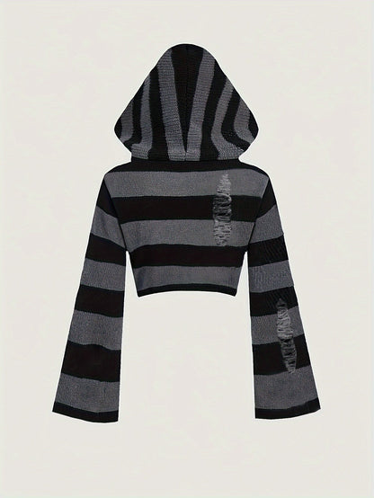 Kurzer Kapuzenpullover mit Streifen und langen Ärmeln