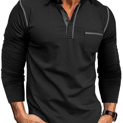Langærmet poloshirt til herrer med knaplukning og brystlomme