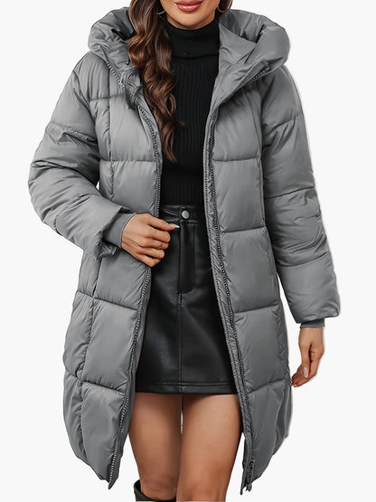Damen Winter Steppmantel mit Kapuze – Modischer langer Wintermantel für Alltag und Freizeit
