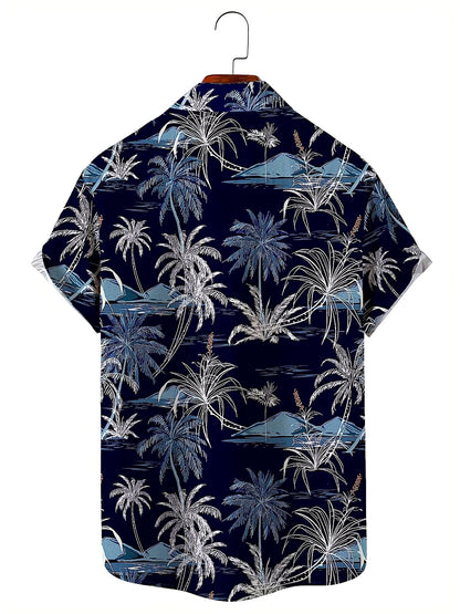 Camicia uomo a maniche corte con stampa tropicale di palme – Camicia estiva perfetta per vacanze e spiaggia