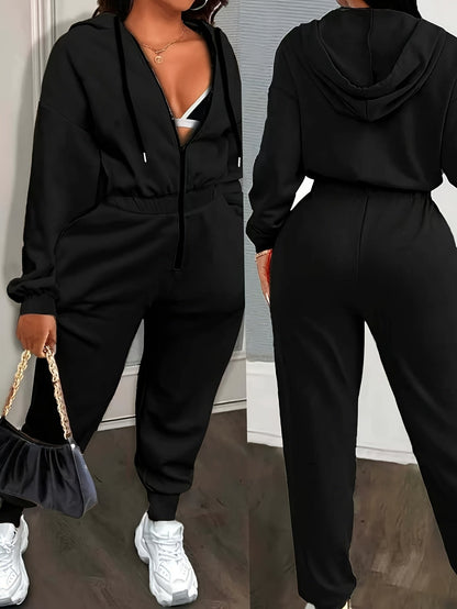 Damen Hoodie Overall mit Reißverschluss – Bequemer Jumpsuit mit Kapuze