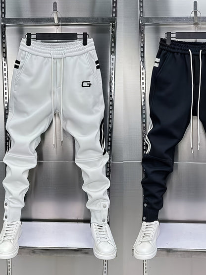 Pantaloni da jogging da uomo sportivi con bande laterali, coulisse e bottoni in vita