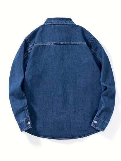 Denimoverhemd voor heren, overhemd van denim met lange mouwen en borstzakken, geschikt als tussenjas