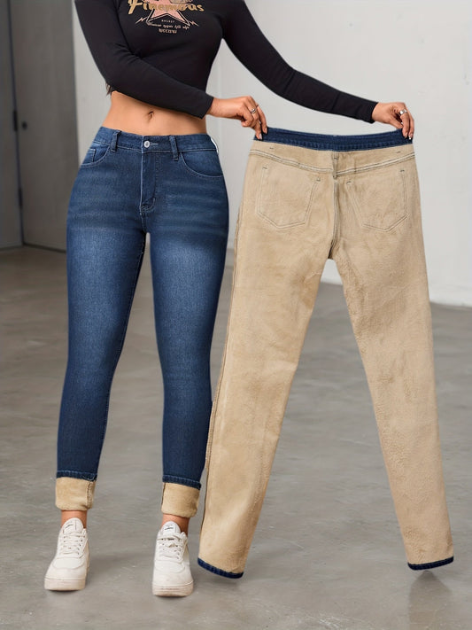 Jean doublé pour femme, coupe slim