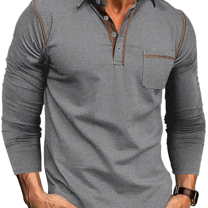 Langærmet poloshirt til herrer med knaplukning og brystlomme