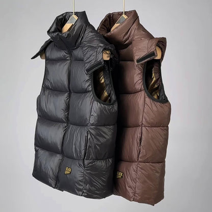 Gilet imbottito con cappuccio da uomo – Gilet trapuntato caldo