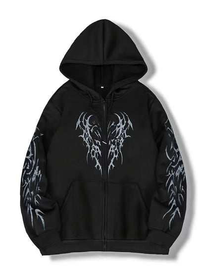 Unisex-hættetrøje med lynlås og tribal-vingeprint
