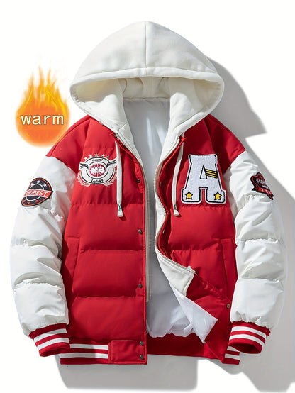 Steppjacke Herren Bomberjacke College-Stil Kapuze Grün