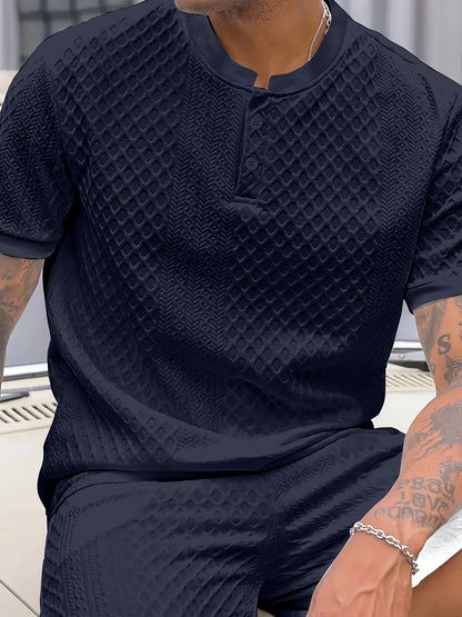 Herren Sommer Set mit Strukturmuster – Freizeit Kurzarm Shirt und Shorts für Alltag und Urlaub