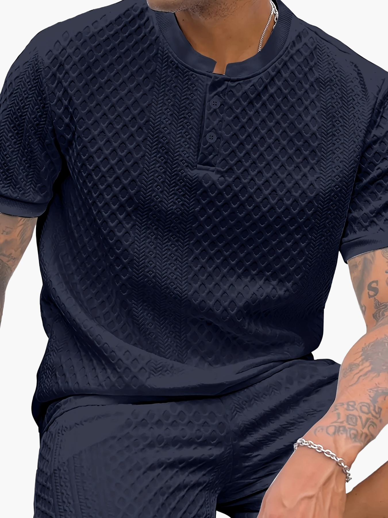 Herren Sommer Set mit Strukturmuster – Freizeit Kurzarm Shirt und Shorts für Alltag und Urlaub