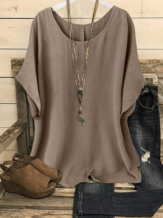 Dame Casual Oversize Bluse med rund hals – Perfekt for hverdag og fritid