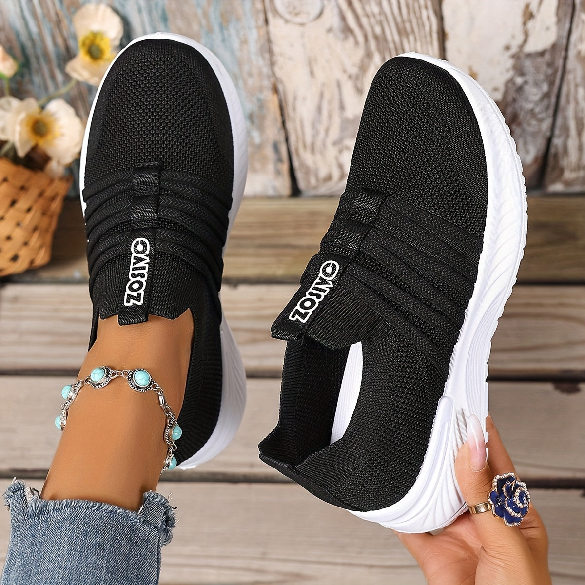 Sneaker Slip-On da donna con motivo a righe – Scarpe casual comode per tutti i giorni e viaggi