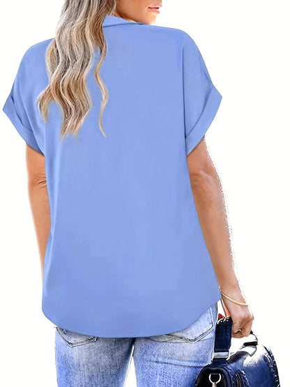 Camicia da donna con scollo a V e maniche corte – Elegante camicia casual per tutti i giorni e ufficio