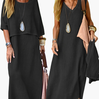 Damen Zweiteiliges Maxikleid Set – Lässiges Sommerkleid mit Überwurf, Eleganter Freizeitstil